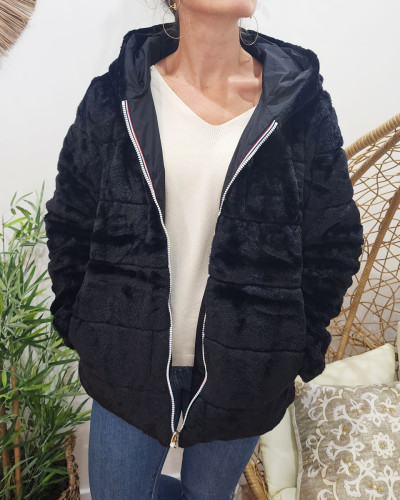Parka femme réversible fausse fourrure noire Zola