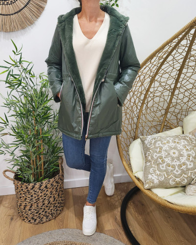 Veste fausse fourrure on sale kaki