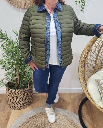 Doudoune femme grande taille kaki rebords jeans