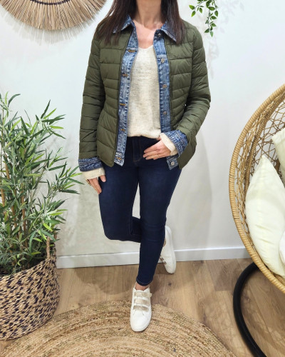 Doudoune femme kaki rebords jeans
