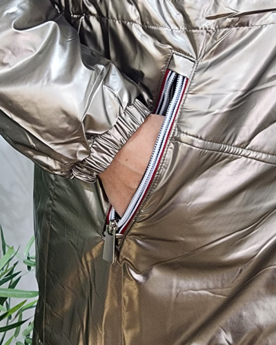 Parka femme dorée fourrée beige à capuche