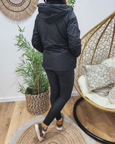 Parka femme noire réversible fausse fourrure noire Serafina
