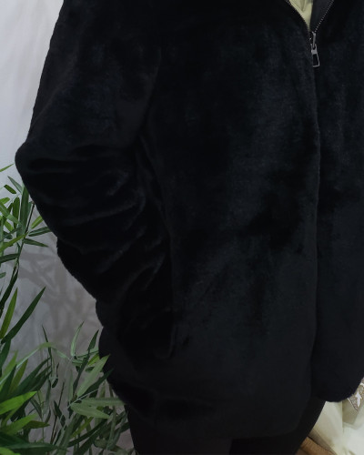 Parka femme noire réversible fausse fourrure noire Serafina