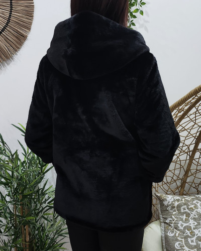 Parka femme noire réversible fausse fourrure noire Serafina