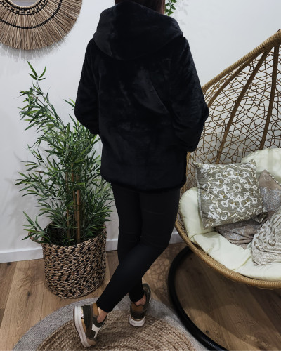 Parka femme noire réversible fausse fourrure noire Serafina