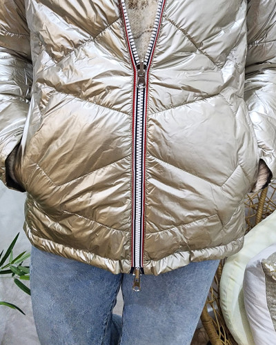 Parka doudoune femme courte épaisse réversible kaki et dorée