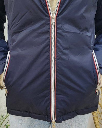 Parka doudoune femme courte épaisse réversible marine et dorée