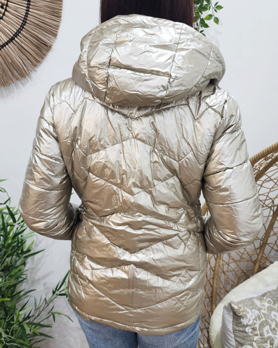 Parka doudoune femme courte épaisse réversible marine et dorée