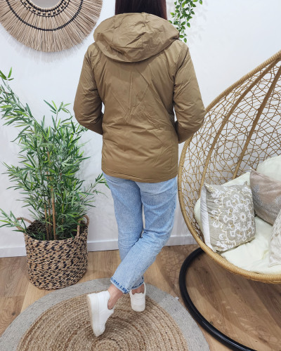 Parka doudoune femme courte paisse r versible camel et dor e 24507