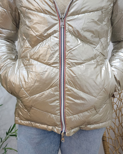 Parka doudoune femme courte épaisse réversible camel et dorée