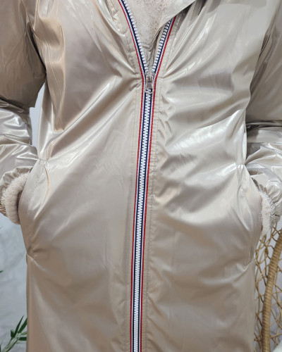 Parka femme dorée fourrée taupe à capuche Petra