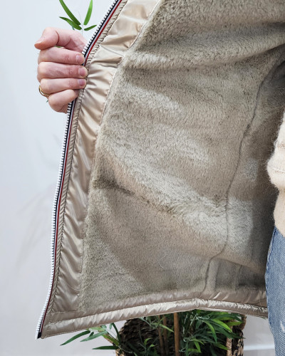 Parka femme dorée fourrée taupe à capuche Petra
