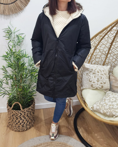 Parka doudoune femme longue réversible noire dorée Isabela