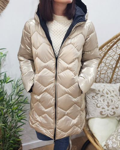 Parka doudoune femme longue réversible noire dorée Isabela