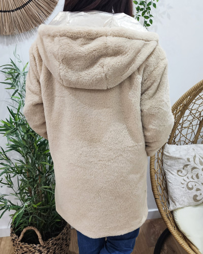 Parka femme dorée réversible fausse fourrure beige Armanda