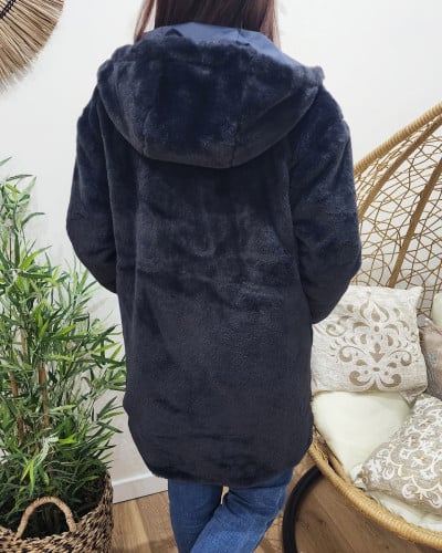 Parka femme bleu marine réversible fausse fourrure Armanda