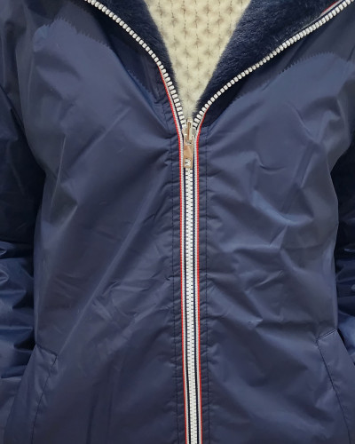 Parka femme bleu marine réversible fausse fourrure Armanda