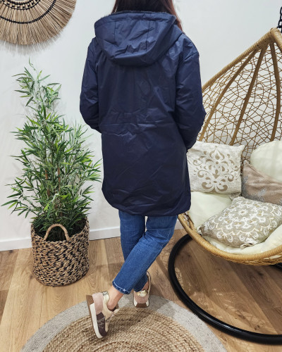 Parka femme bleu marine réversible fausse fourrure Armanda