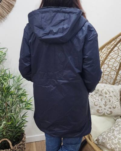 Parka femme bleu marine réversible fausse fourrure Armanda