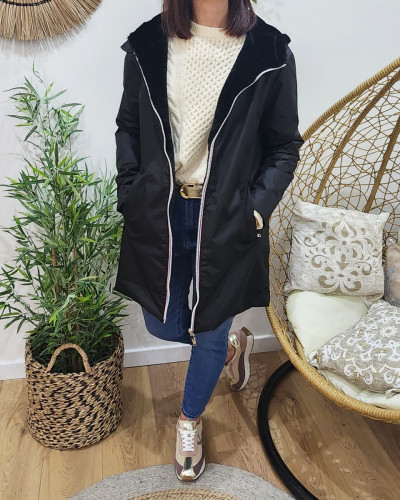 Parka femme fourrure on sale noir