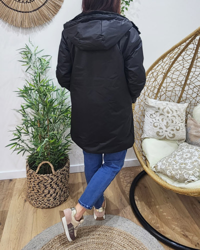 Parka femme noire réversible fausse fourrure Armanda