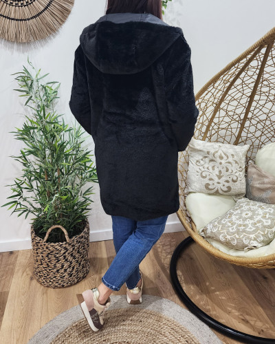 Parka femme noire réversible fausse fourrure Armanda