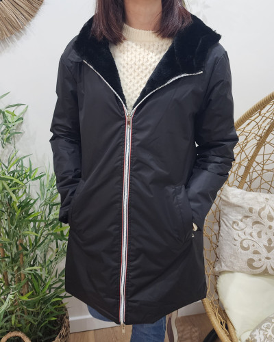 Parka femme noire réversible fausse fourrure Armanda