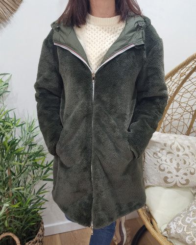 Parka femme kaki réversible fausse fourrure Armanda
