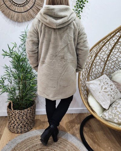 Parka femme dorée réversible fausse fourrure taupe Armanda