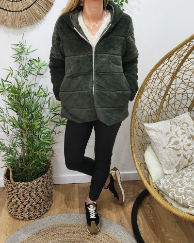 Parka femme réversible kaki fausse fourrure Zola
