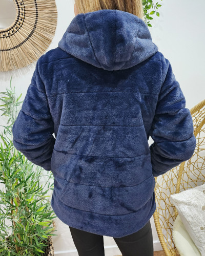 Parka femme réversible bleu marine fausse fourrure Zola