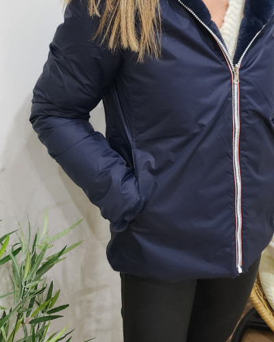 Parka femme réversible bleu marine fausse fourrure Zola