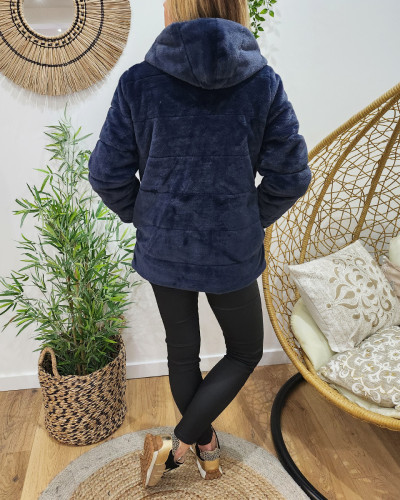 Parka femme réversible bleu marine fausse fourrure Zola