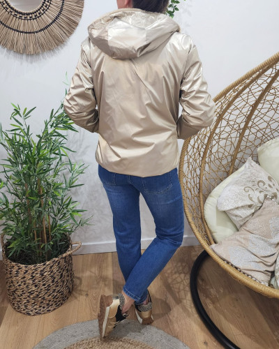 Parka femme dorée réversible fausse fourrure beige Sora