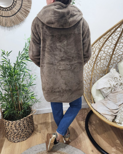 Parka femme bronze réversible fausse fourrure taupe Armanda