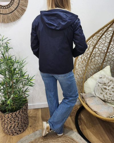 Parka fine femme courte reversible bleu marine et doree Tina 26112