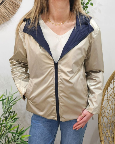 Parka fine femme courte réversible bleu marine et dorée Tina