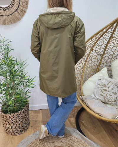 Parka fine femme longue réversible kaki et dorée Lydia