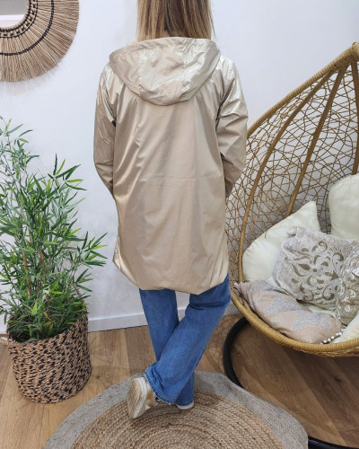 Parka fine femme longue réversible beige et dorée Lydia