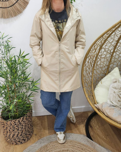 Parka fine femme longue réversible beige et dorée Lydia