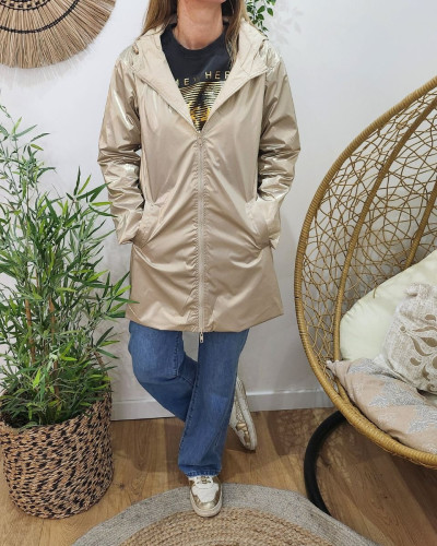 Parka fine femme longue réversible beige et dorée Lydia