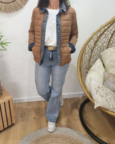 Doudoune femme camel rebords jeans