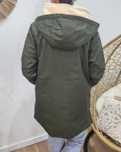 Parka fine femme longue réversible kaki foncé et dorée Lydia