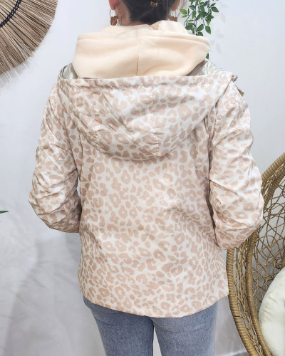 Parka fine femme courte réversible or et beige Léopard 