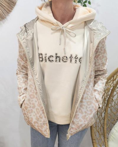 Parka fine femme courte réversible or et beige Léopard 