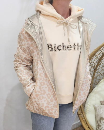Parka fine femme courte réversible or et beige Léopard 