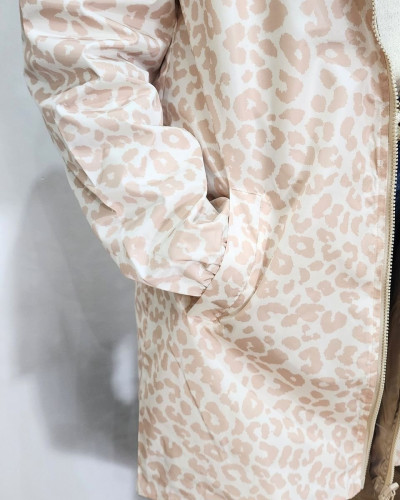 Parka fine femme longue réversible or et beige Léopard