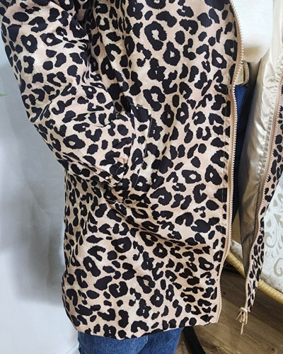 Parka fine femme longue réversible dorée et Léopard noir et beige 