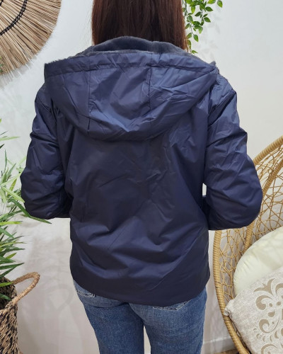 Parka femme bleu marine réversible fausse fourrure Sora