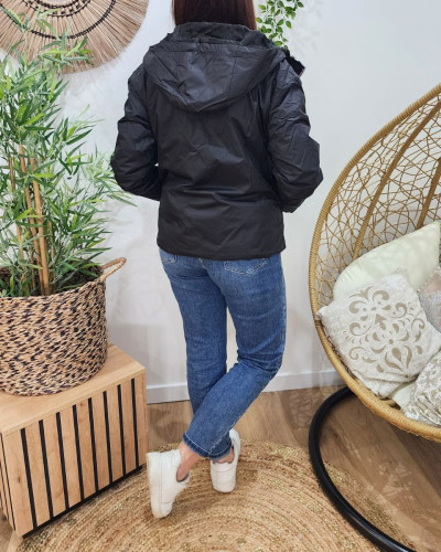 Parka femme noire réversible fausse fourrure Sora